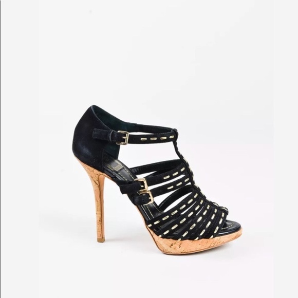 CHRISTIAN DIOR Gladiator Black and Gold Heels - Picture 2 of 3